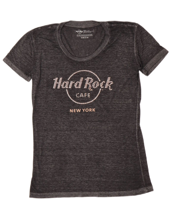 T-shirt grafica da donna Hard Rock Cafe UK 10 piccolo cotone chiazzato grigio