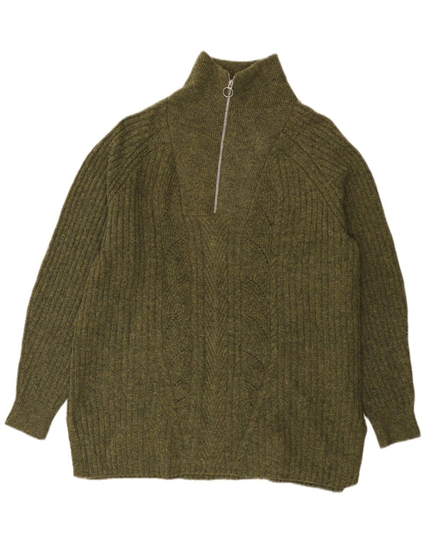 Maglione da uomo Marks & Spencer con zip e collo grande in acrilico verde
