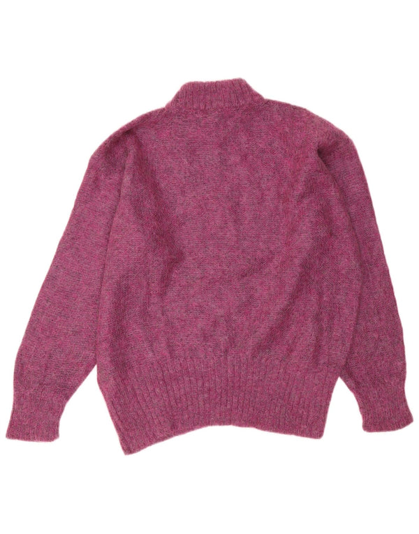 Vintage Womens Oversized Turtle Neck Jumper Sweater UK 18 XL Purple Floral