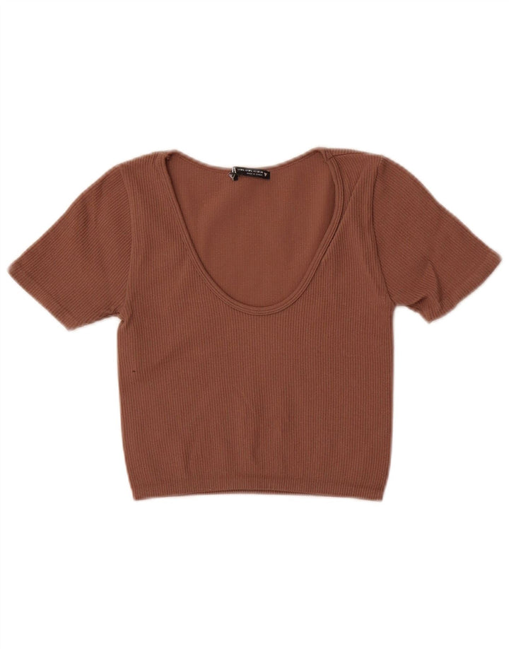 T-shirt corta da donna Zara UK 12 Marrone medio