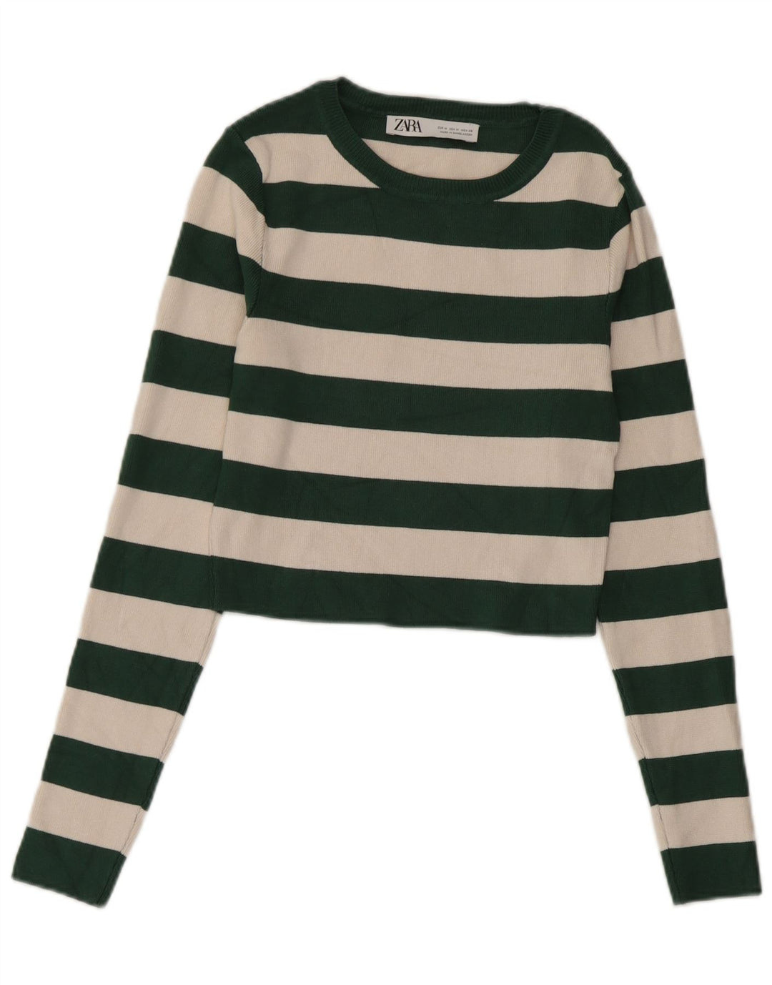 Top corto da donna Zara a maniche lunghe UK 12 Viscosa a righe verde medio