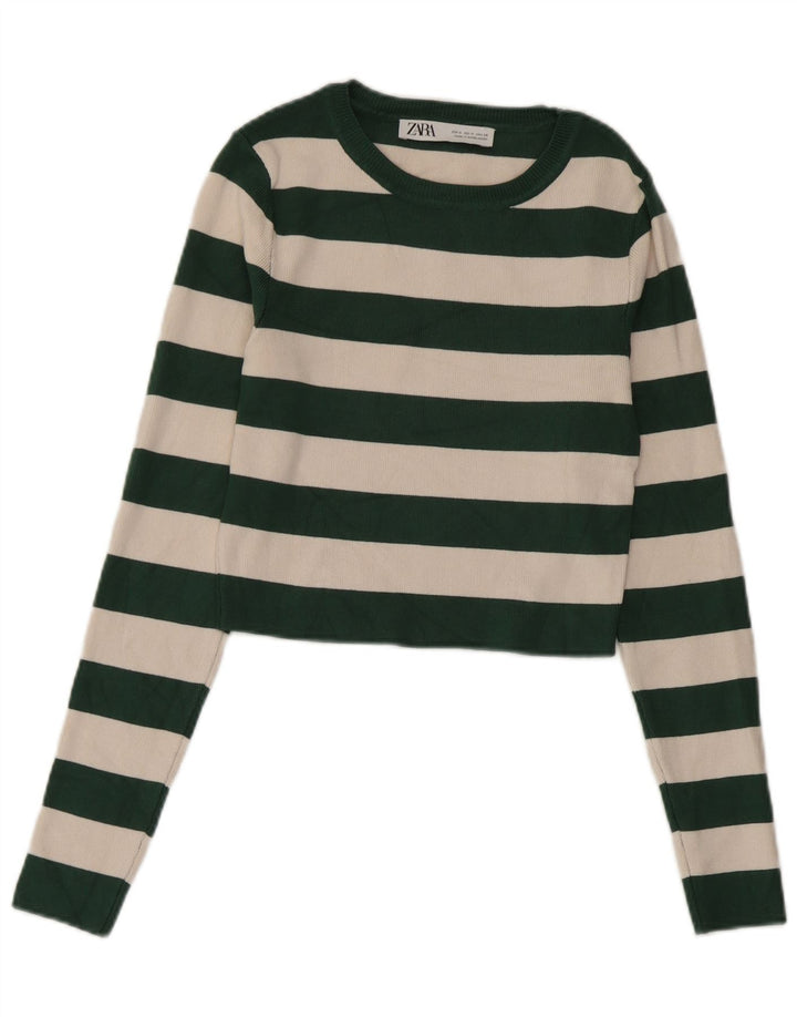 Top corto da donna Zara a maniche lunghe UK 12 Viscosa a righe verde medio