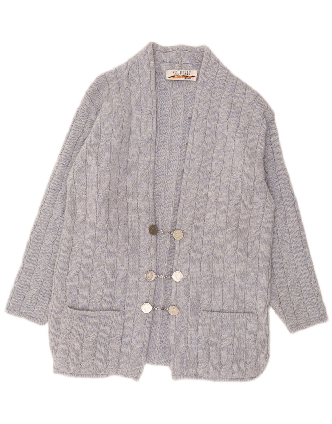 Maglione cardigan da donna squisito UK 16 grande lana blu