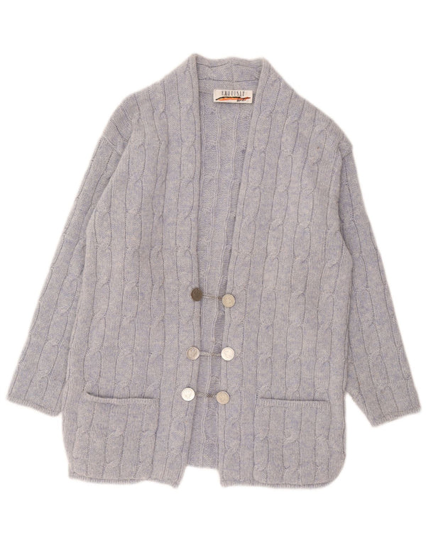 Maglione cardigan da donna squisito UK 16 grande lana blu