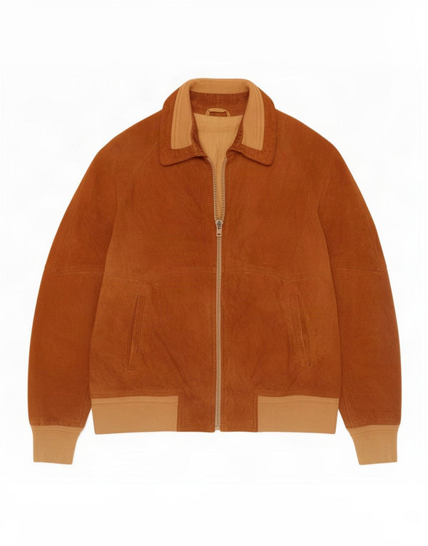 Giubbotto bomber vintage da uomo in pelle scamosciata IT 52 XL color block marrone