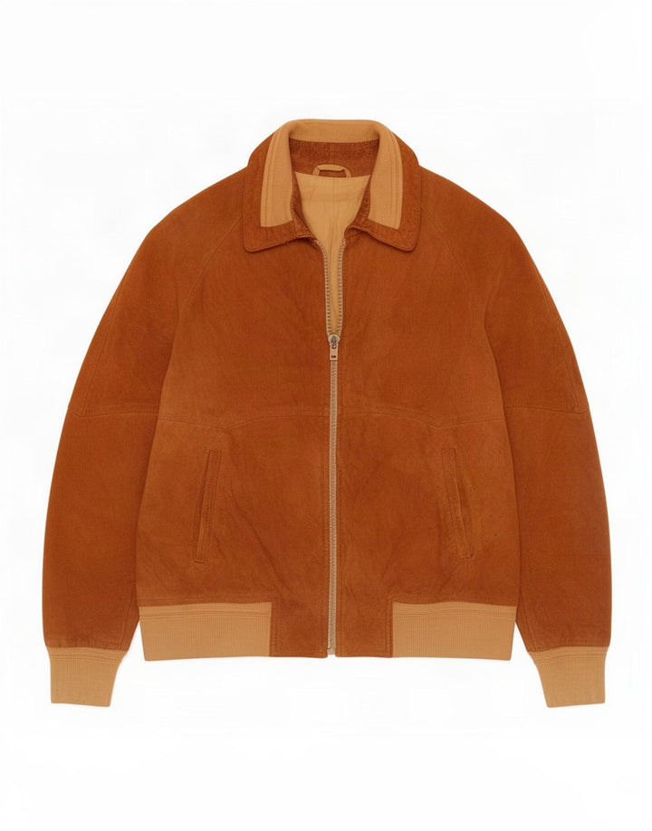 Giubbotto bomber vintage da uomo in pelle scamosciata IT 52 XL color block marrone