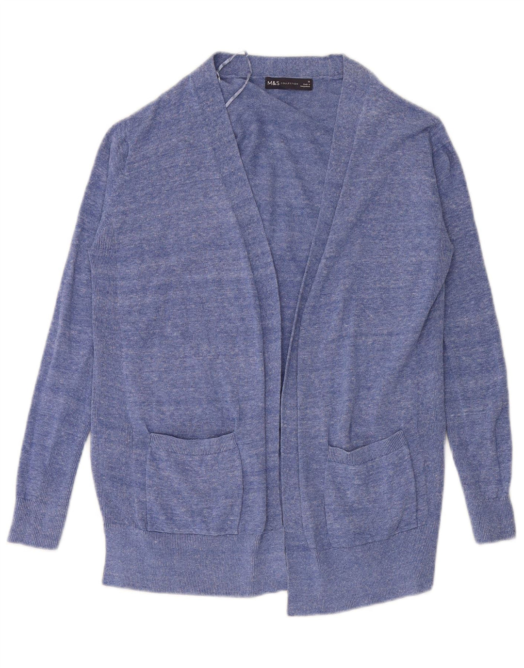 Maglione cardigan aperto da donna Marks & Spencer UK 10 piccolo blu screziato