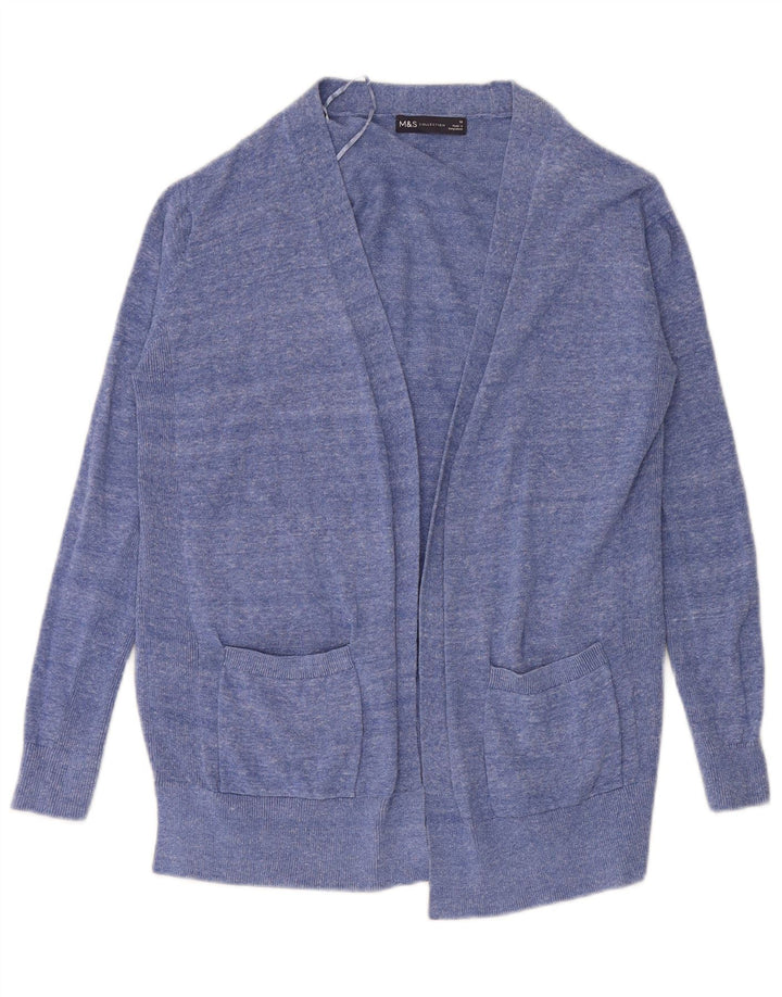 Maglione cardigan aperto da donna Marks & Spencer UK 10 piccolo blu screziato