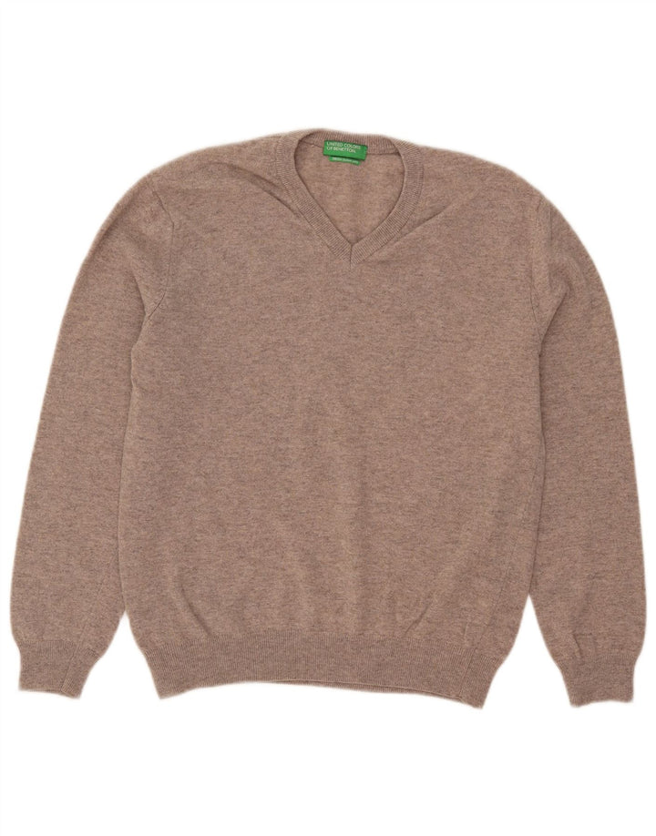 Maglione da uomo con scollo a V Benetton piccolo in lana beige