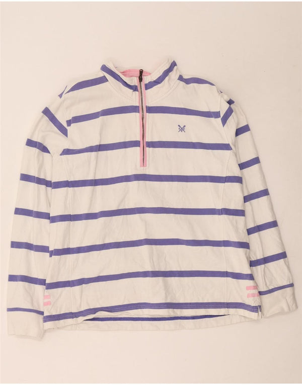 Crew Clothing Felpa da donna con collo con zip, maglione UK 16, grandi strisce bianche