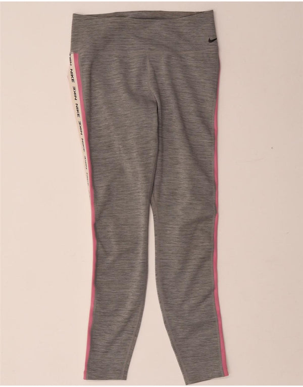 Nike Womens Dri Fit Graphic Leggings UK 12 Medium  Grey Flecked Polyester