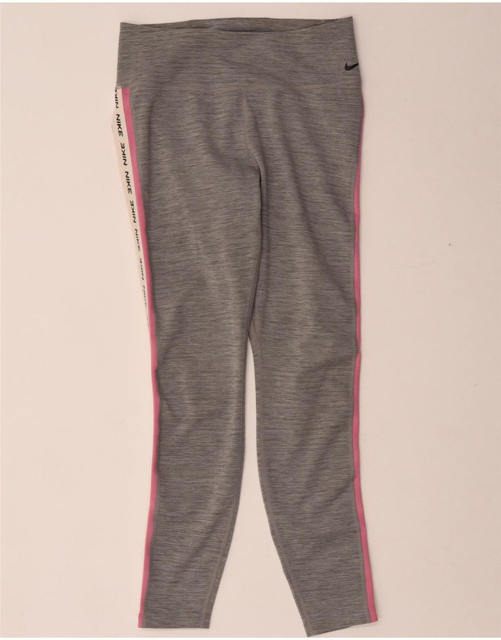 Leggings grafici Nike Dri Fit da donna UK 12 Poliestere screziato grigio medio