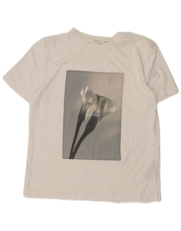 Calvin Klein - T-shirt grafica da uomo con vestibilità classica, piccola, in cotone bianco