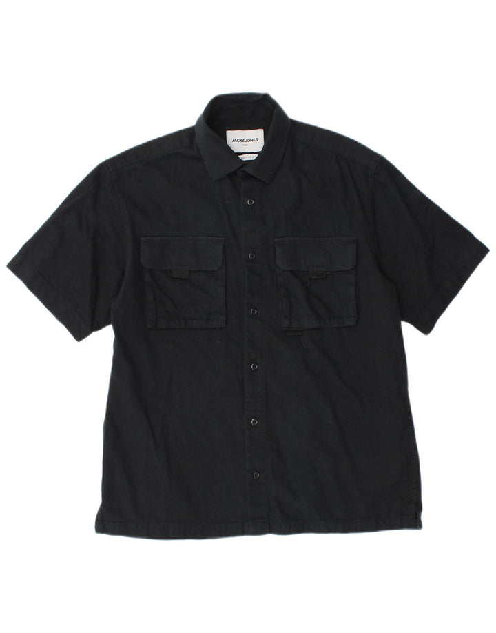Camicia a maniche corte vestibilità regolare da uomo Jack & Jones piccola in cotone nero