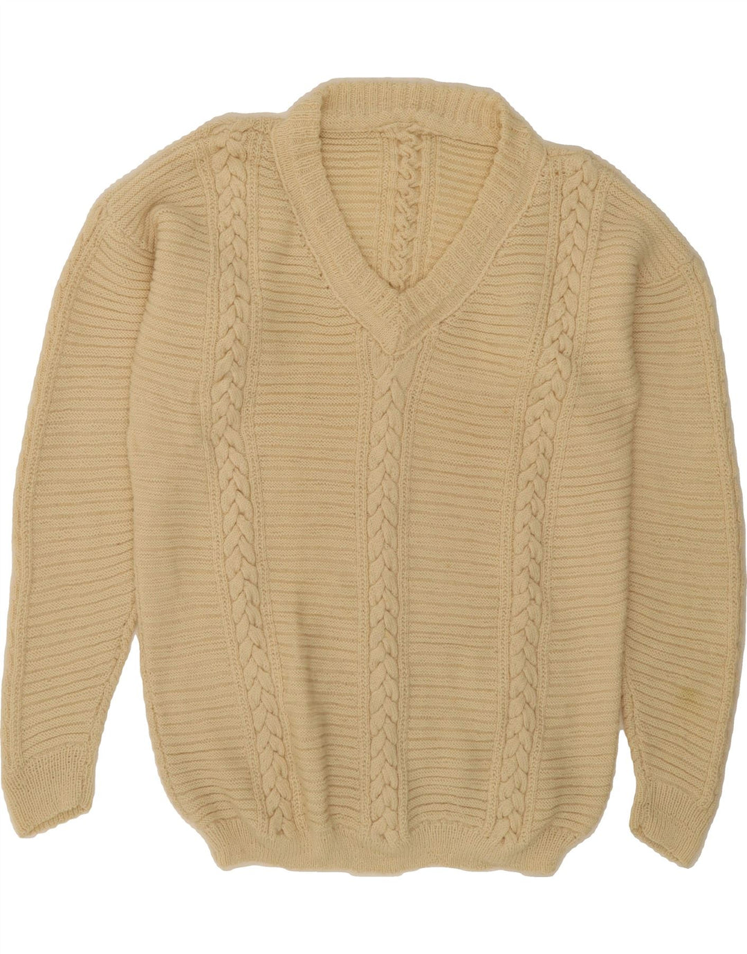 VINTAGE Womens V-Neck Jumper Sweater UK 16 Large Beige Vintage Vintage and Second-Hand Vintage from Messina Hembry 