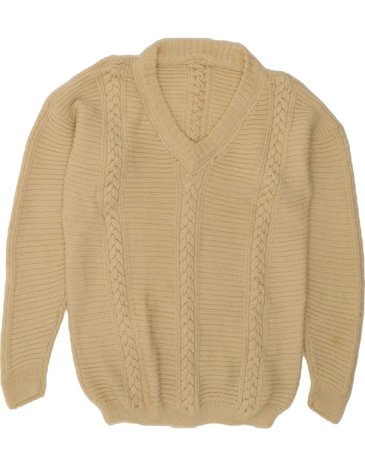 VINTAGE Womens V-Neck Jumper Sweater UK 16 Large Beige Vintage Vintage and Second-Hand Vintage from Messina Hembry 