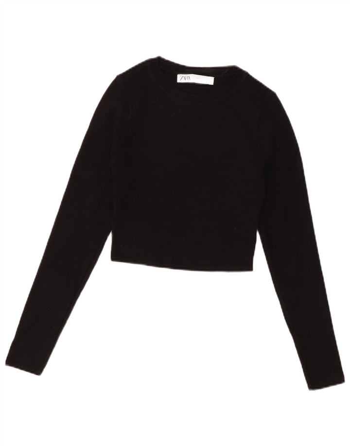 Top corto da donna Zara a maniche lunghe UK 8 piccolo in viscosa nera