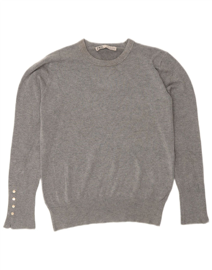 Maglione maglione girocollo da donna Zara UK 14 grande grigio
