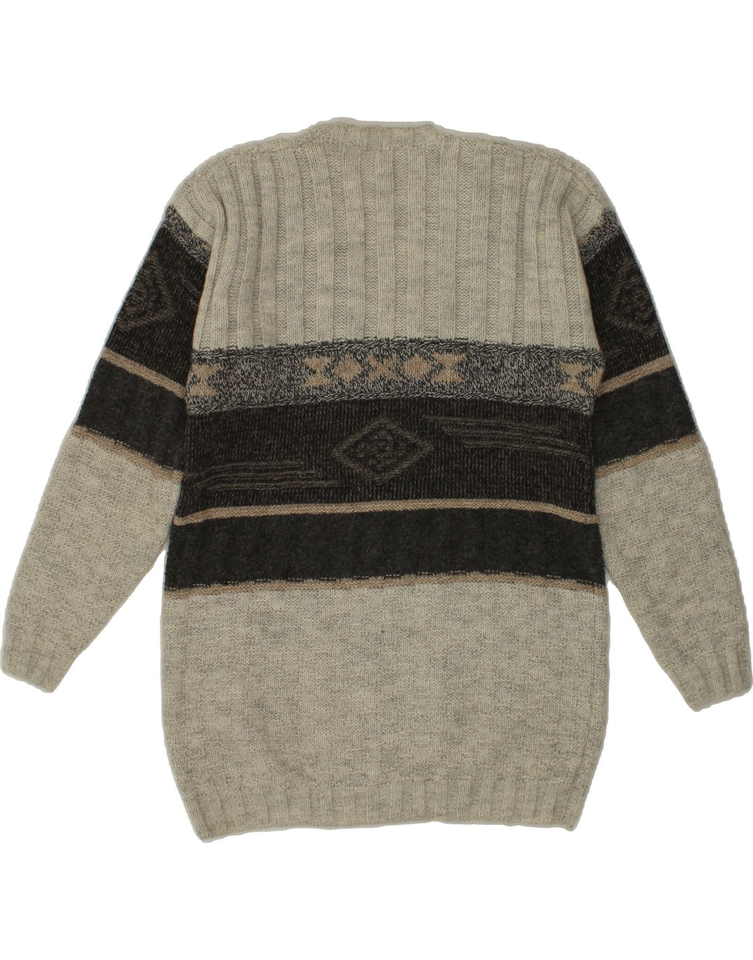VINTAGE Mens V-Neck Jumper Sweater Medium Grey Striped Vintage Vintage and Second-Hand Vintage from Messina Hembry 
