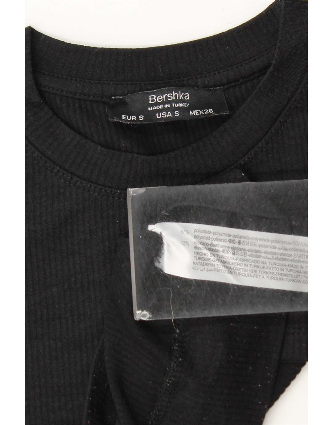 T-shirt corta da donna Bershka UK 10 piccola nera in poliammide