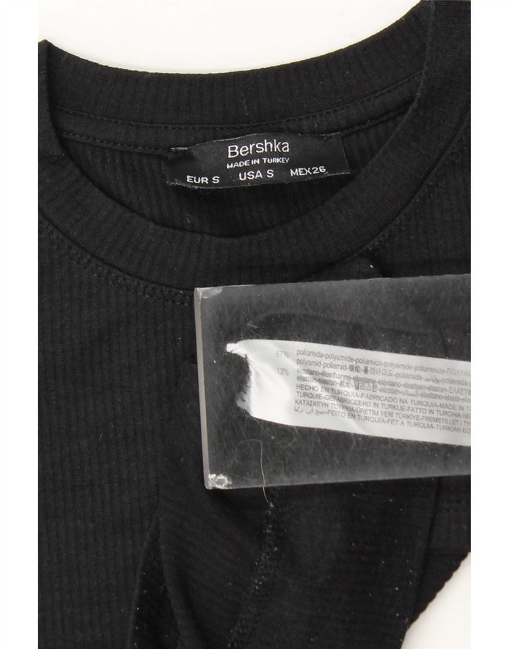 T-shirt corta da donna Bershka UK 10 piccola nera in poliammide
