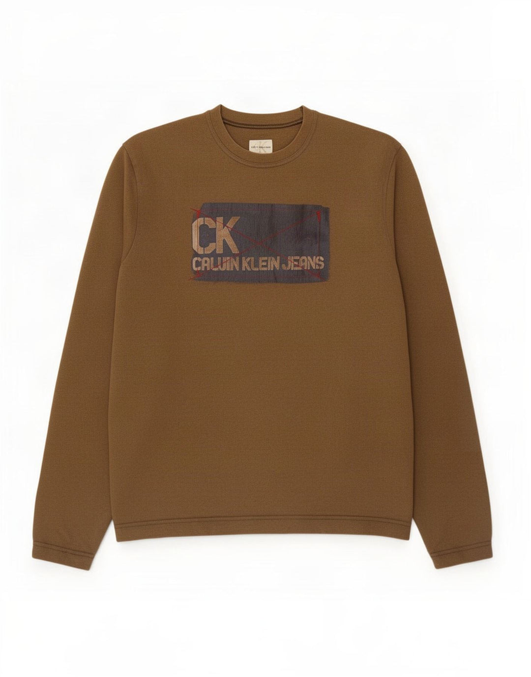 Calvin Klein Jeans Top grafico da uomo a maniche lunghe in cotone marrone medio