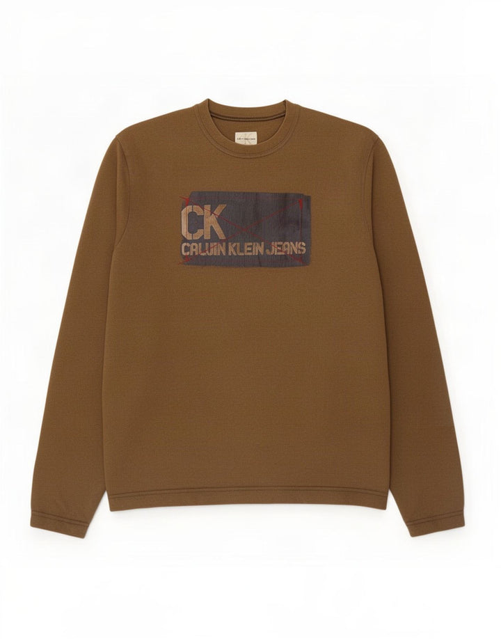 Calvin Klein Jeans Top grafico da uomo a maniche lunghe in cotone marrone medio