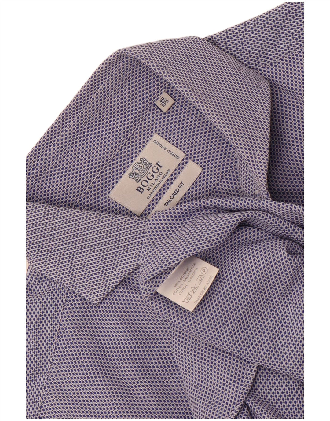 Camicia da uomo su misura Boggi taglia 40 15 3/4 cotone geometrico blu medio