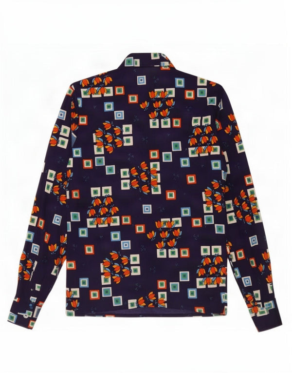 Camicia vintage da donna IT 52 2XL Blu navy geometrica