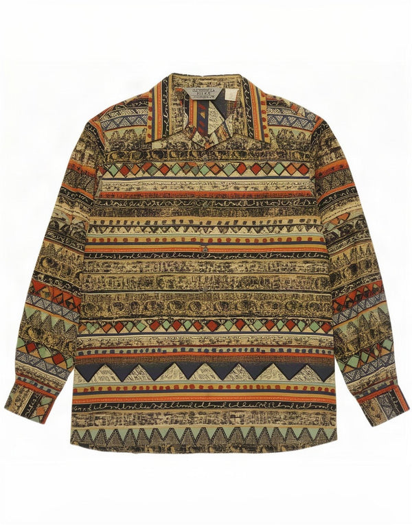 Camicia vintage da donna UK 16 grande multicolore in seta geometrica