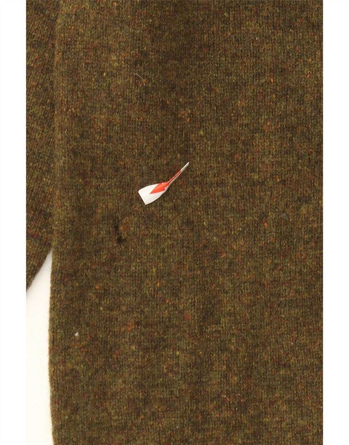 Maglione maglione girocollo da uomo Fred Perry piccolo in lana d'agnello screziata color kaki