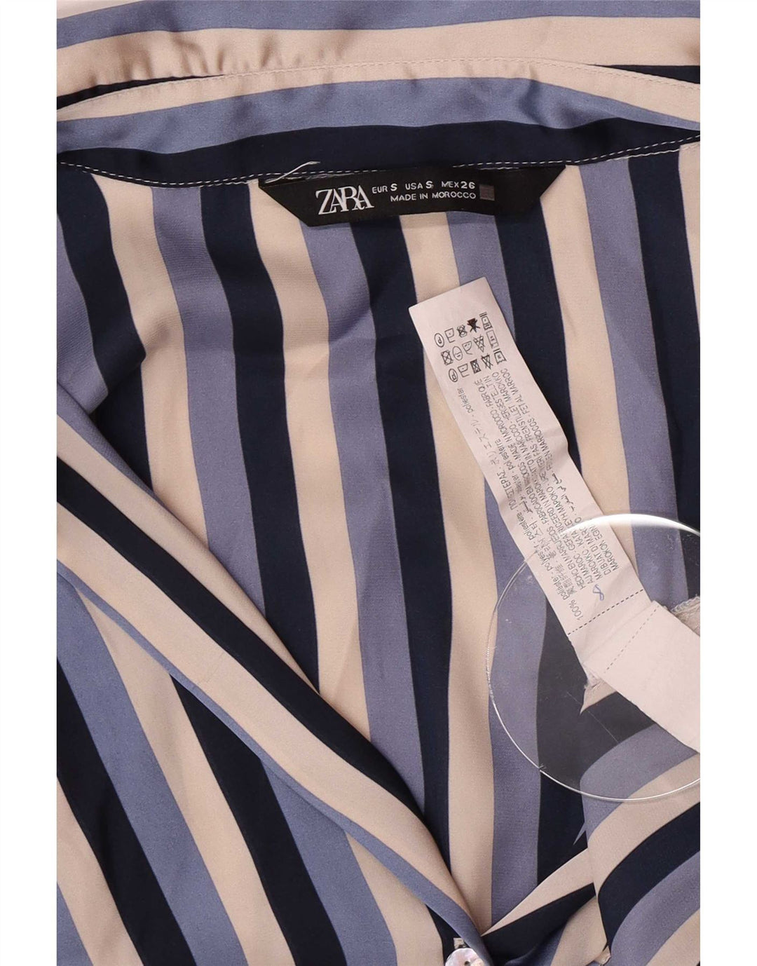 Camicia Zara da donna camicetta UK 10 piccola in poliestere a righe blu
