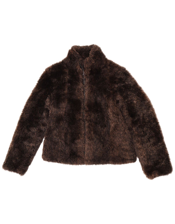 Giacca vintage da donna in pelliccia sintetica UK 6 XS acrilico marrone