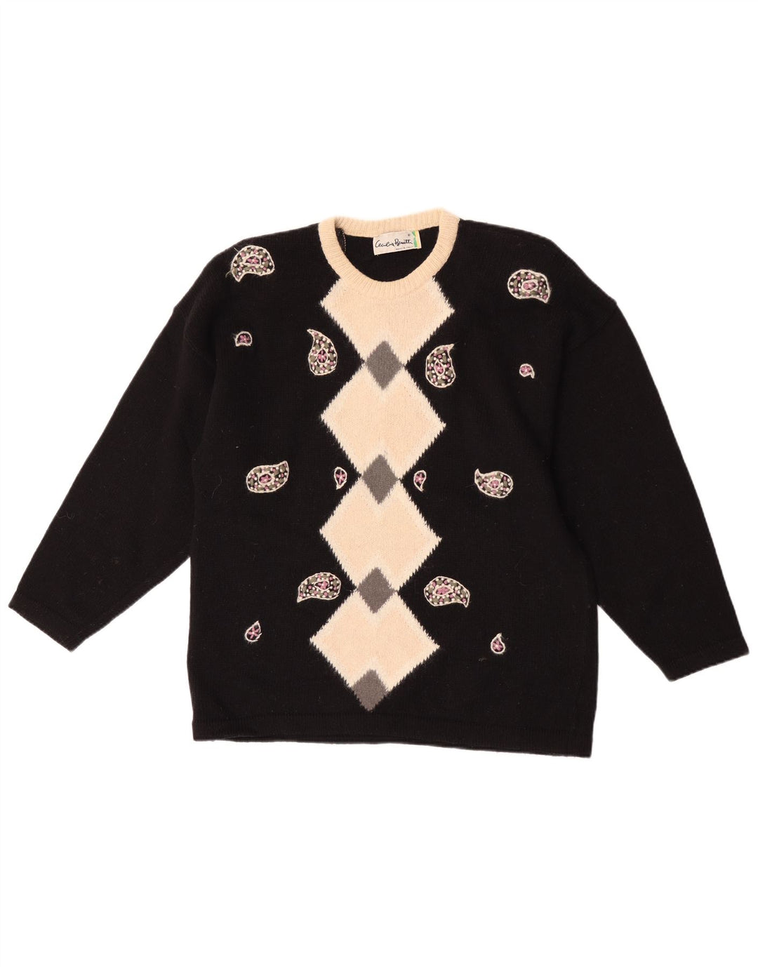 Maglione maglione girocollo da donna Cecilia Benetti UK 16 grande nero