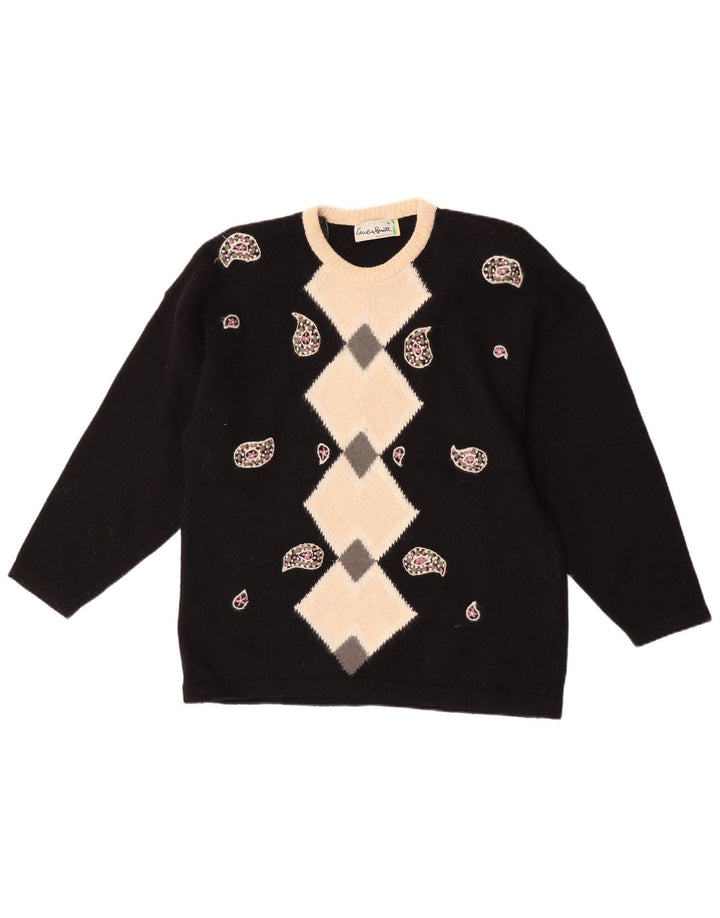 Maglione maglione girocollo da donna Cecilia Benetti UK 16 grande nero