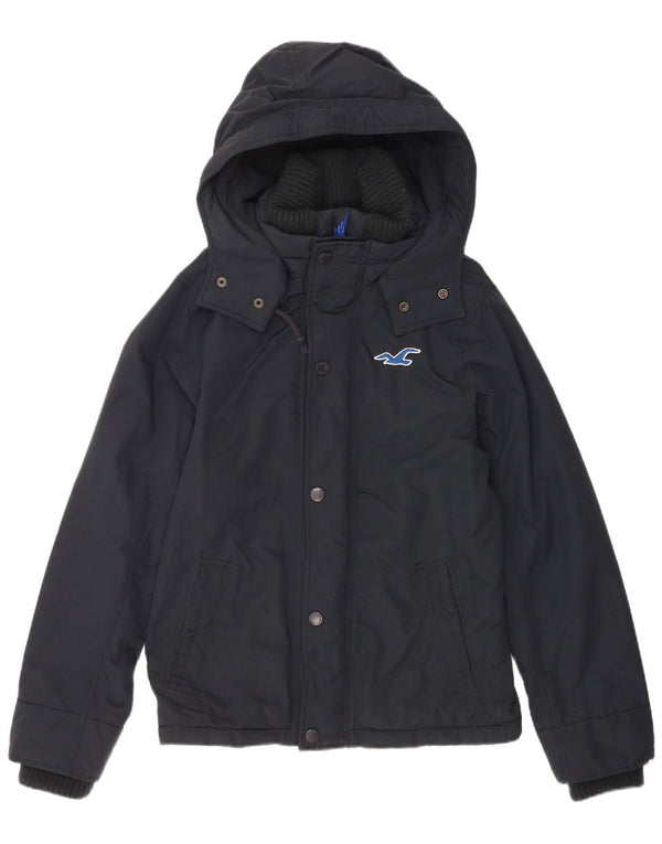 Giacca a vento con cappuccio da uomo Hollister UK 38 Medium Navy Blue Nylon