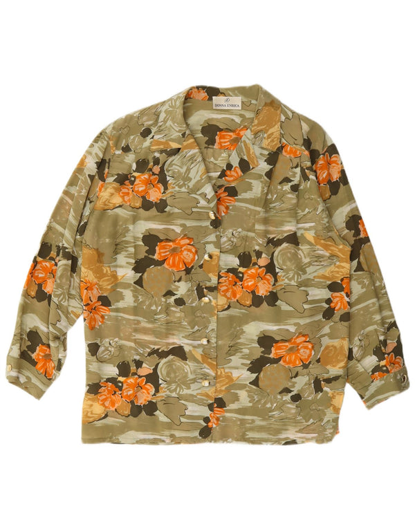 Donna Enrica Camicia da donna Camicetta UK 14 Large Khaki Floral