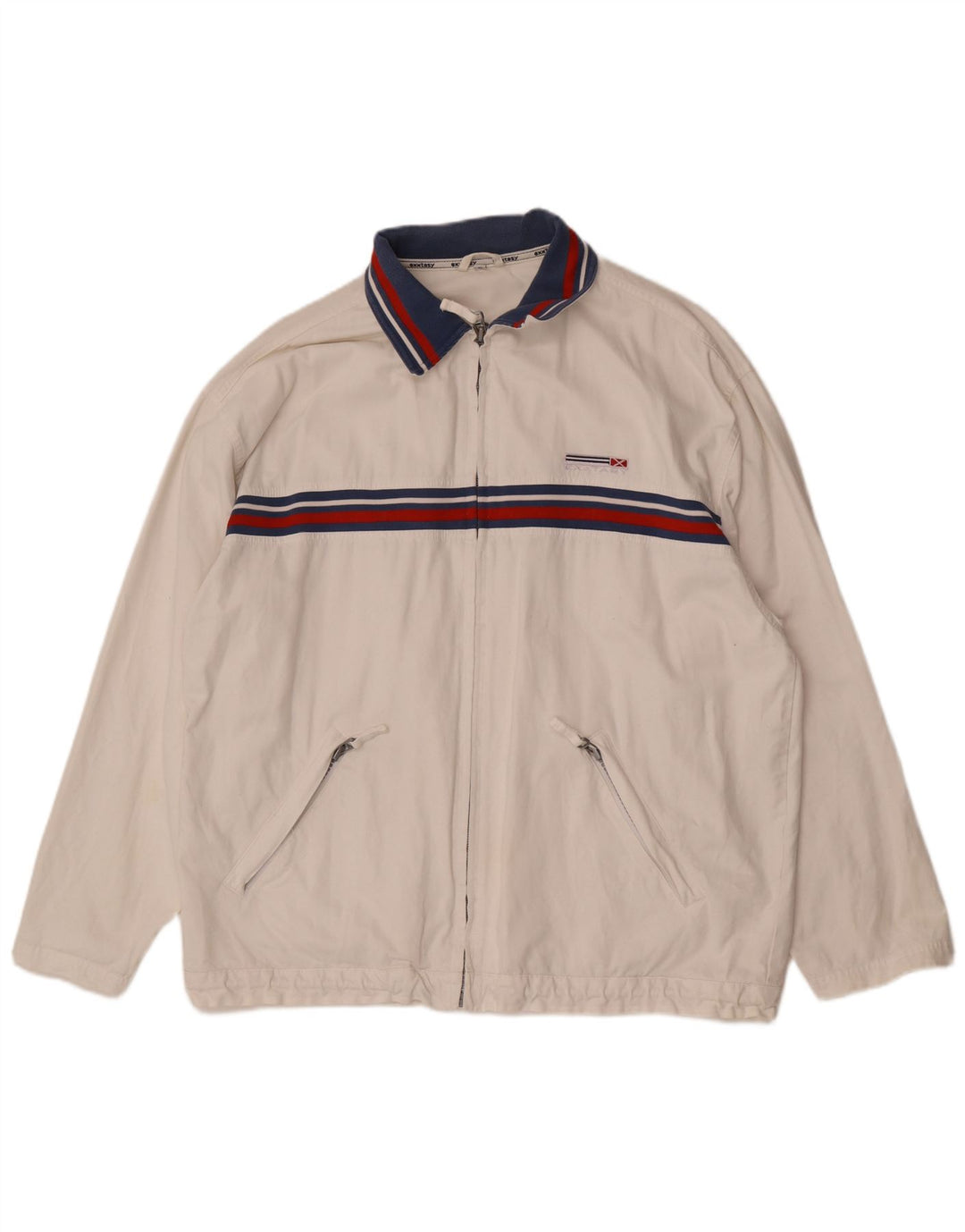 Giacca da ginnastica vintage da uomo XL in cotone color block bianco