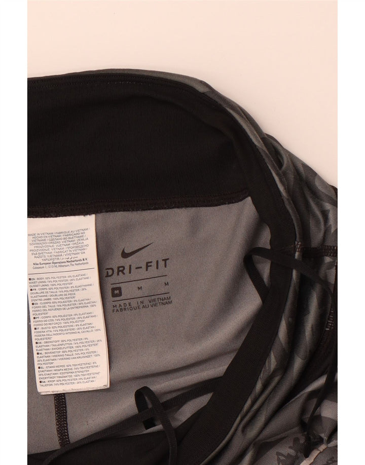 NIKE Womens Dri Fit Leggings UK 14 Medium  Grey Striped Polyester