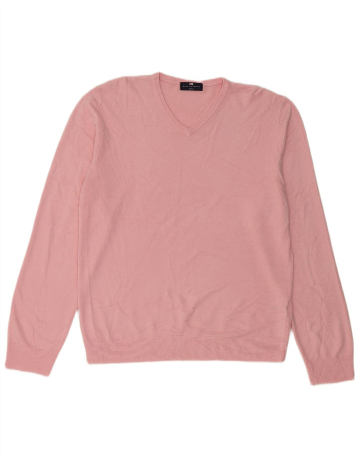 Maglione da uomo con scollo a V blu Harbour Marks & Spencer grande acrilico rosa