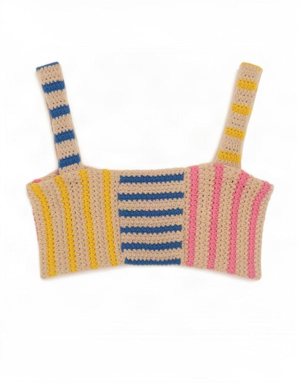Top corto in maglia senza maniche da donna Zara UK 10 piccolo a righe multicolore