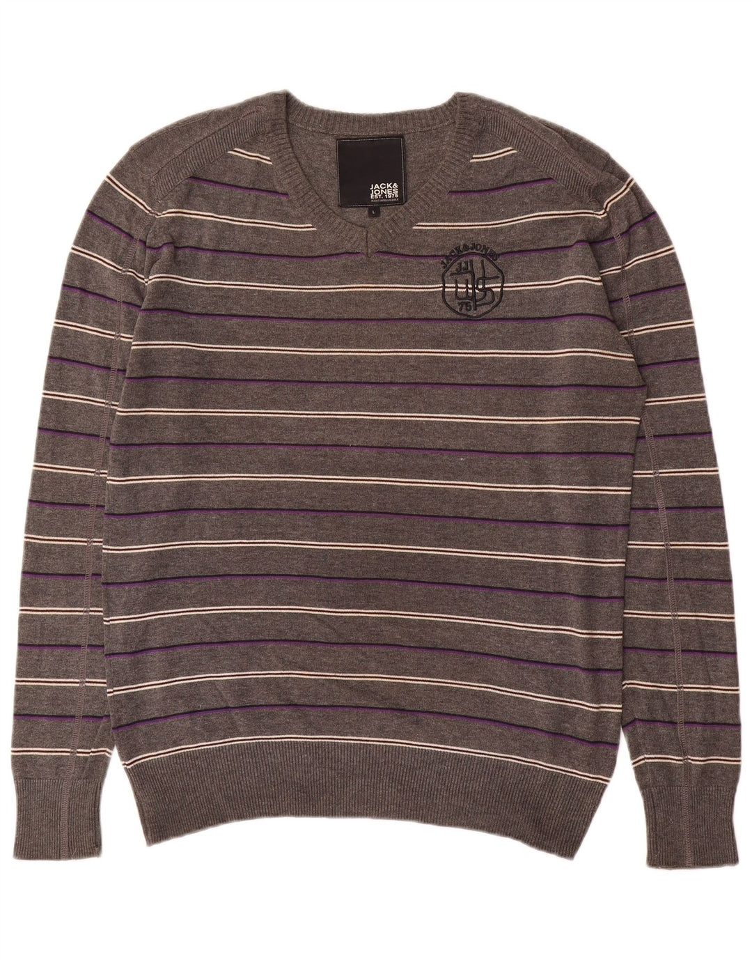 Jack & Jones Maglione da uomo con scollo a V grafico a righe grandi grigie