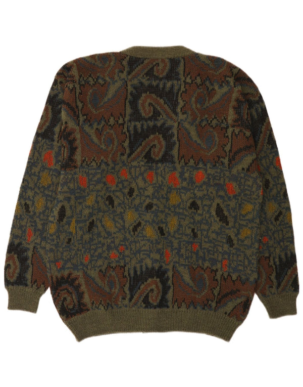 gio ferrari Maglione cardigan da uomo IT 52 Large Green Paisley Wool