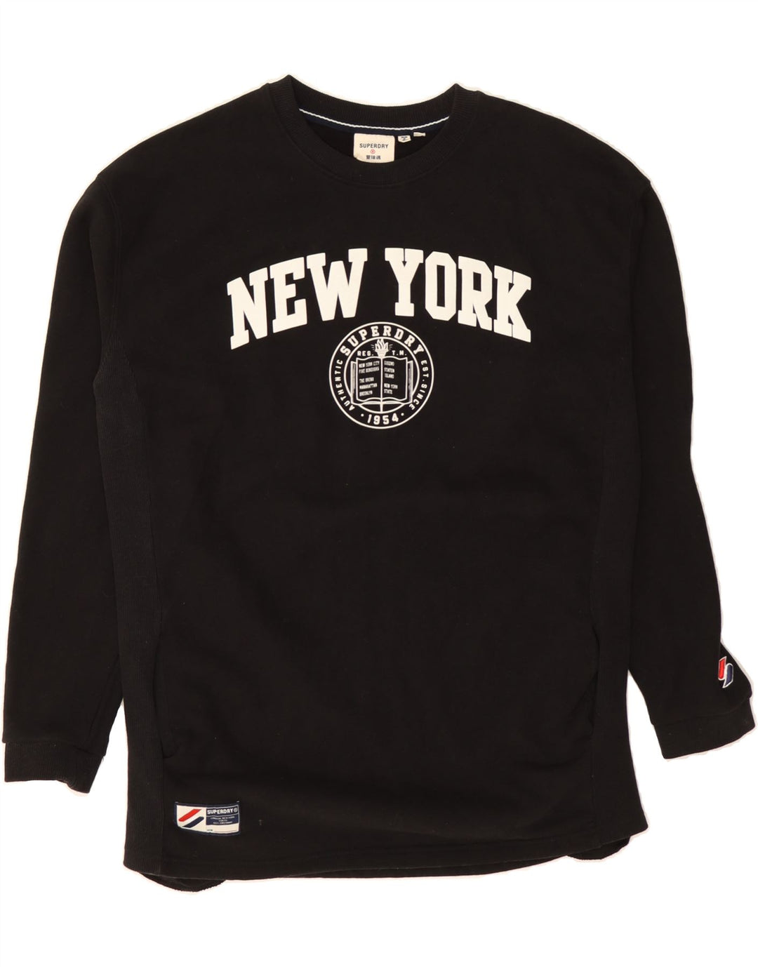 SUPERDRY Mens Loose Fit Graphic Sweatshirt Jumper Small Black Cotton Vintage Superdry and Second-Hand Superdry from Messina Hembry 