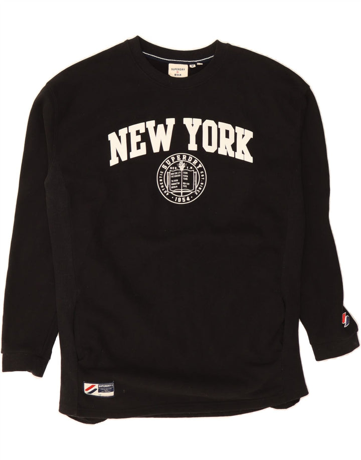 SUPERDRY Mens Loose Fit Graphic Sweatshirt Jumper Small Black Cotton Vintage Superdry and Second-Hand Superdry from Messina Hembry 