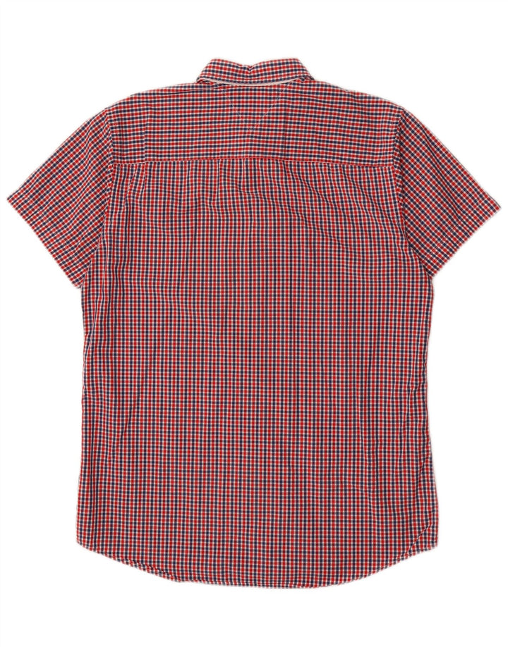 TOMMY HILFIGER Mens Short Sleeve Shirt Large Red Check Cotton