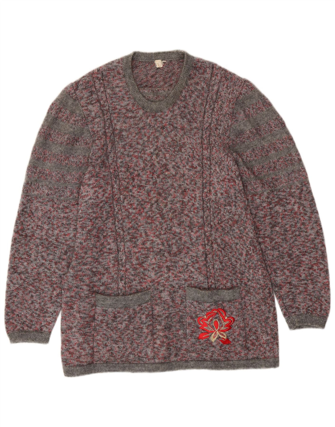 Maglione maglione girocollo da donna VINTAGE UK 16 grande chiazzato multicolore