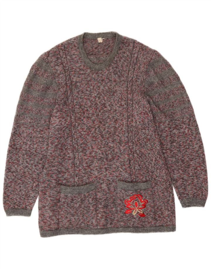 Maglione maglione girocollo da donna VINTAGE UK 16 grande chiazzato multicolore