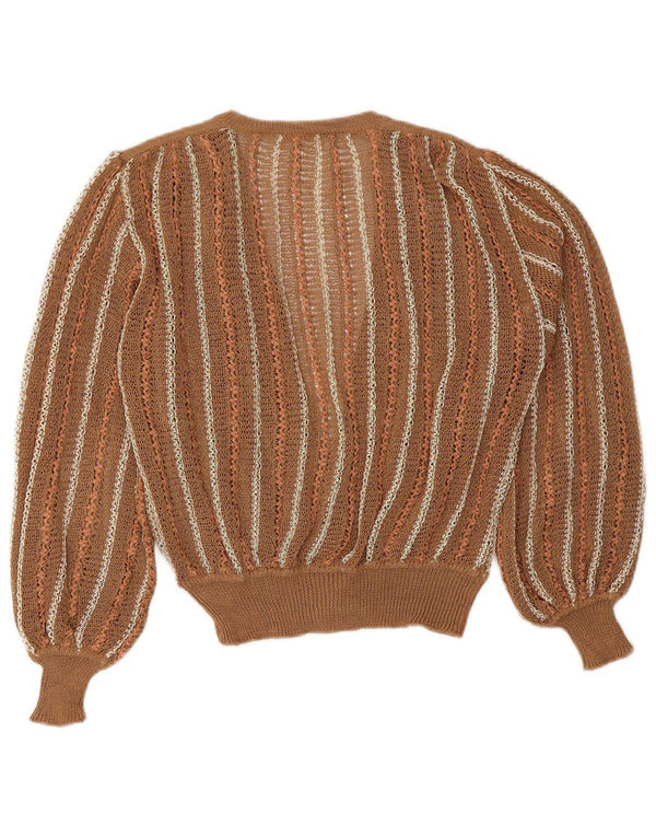 Maglione cardigan da donna vintage UK 16 grandi strisce marroni