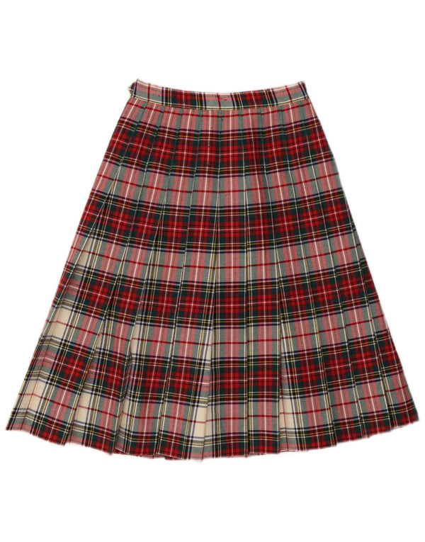 Vintage Womens High Waist Pleated A-Line Skirt W22 2XS Red Plaid